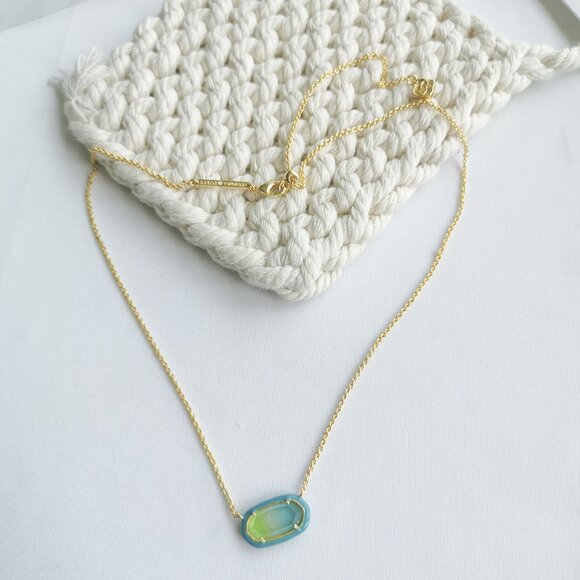 Kendra Scott Elisa Gold Sea Green Ombre Enamel Framed Necklace - Picture 3 of 4